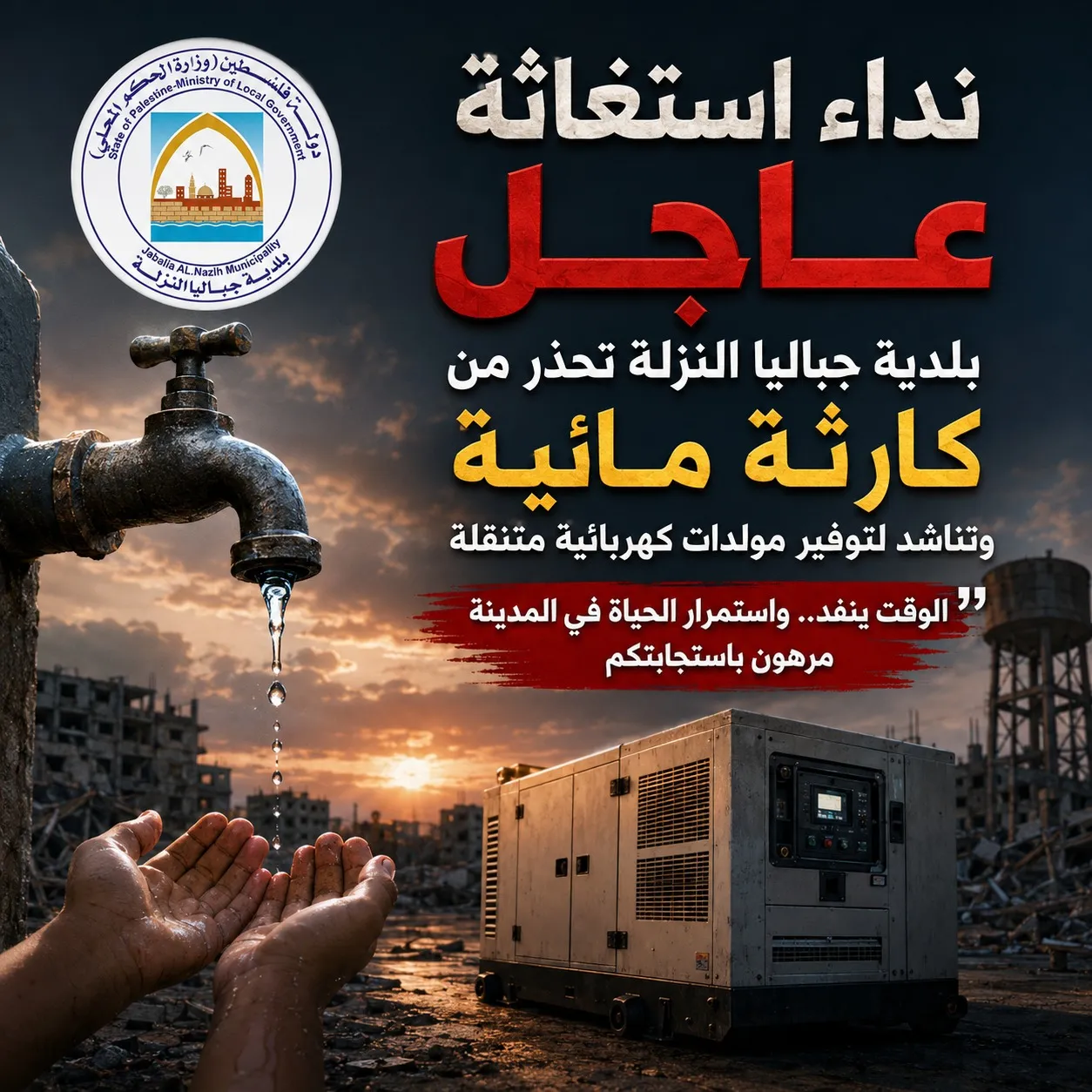 بلدية جباليا النزلة تحذر من كارثة مائية وتناشد لتوفير مولدات كهربائية متنقلة